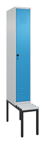 C+P kleedkamerkast Classic PLUS met middenwand, bank, 2120x300x815mm, 7035/5012, veiligheidsdraaigrendel, 0800507-10F S10034