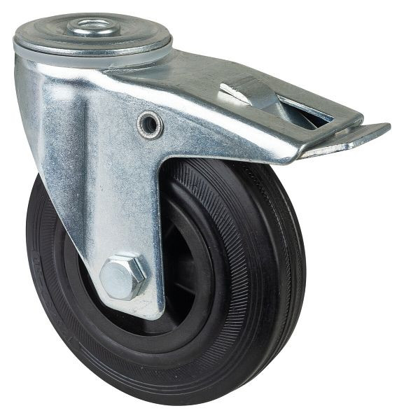 BS rollen transportrol met rem, breedte 37,5 mm, Ø125 mm, tot 100 kg, zwart rubberen loopvlak, rollager, VE = 2 stuks, L121.B45.125