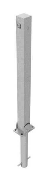 Schake afzetpaal, stalen buis, 70 x 70 mm, opklapbaar, met driehoekslot, voor inzetting in beton met grondhuls, 470UDH