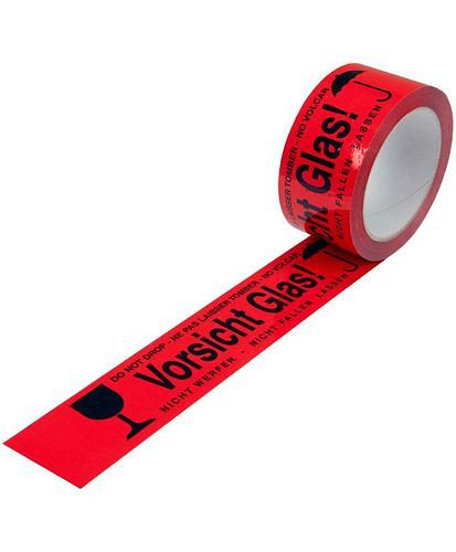 DENIOS waarschuwingstape, PP, opdruk Caution Glass, in signaalrood, 50 mm breed x 66 m, verpakking: 12 rollen, 299567