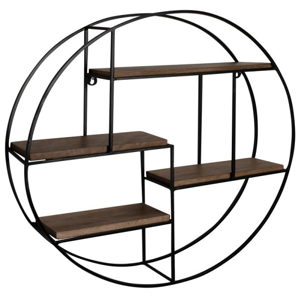 Wohnling wandplank 70x70x18 cm mango massief hout / metaal hangplank rond, industrieel, WL6.750