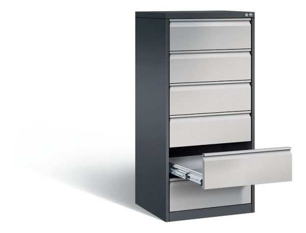 C+P archiefkast Acurado, H1357xW553xD590mm, kleur: zwart grijs/wit aluminium, handgreep, 12736-322 S10016