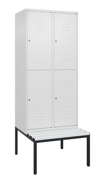 C+P dubbeldekskast Classic PLUS, 2 vakken, 2120x800x815mm, 9016/9016, cilindersloten, met bank eronder, 0803507-22 S10029
