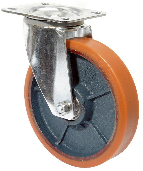 BS-rollen transportrol, wielbreedte 50 mm, wiel-Ø 200 mm, draagvermogen 300 kg, gegoten polyurethaan 95 Shore A, gegoten wiellichaam, kogellagers, L400.C10.200