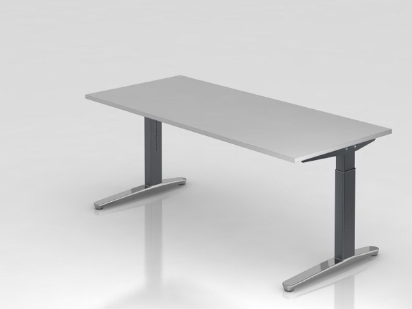 Hammerbacher bureau C-poot 180x80cm grijs/grafiet (gepolijst), rechthoekige vorm, VXB19/5/GC