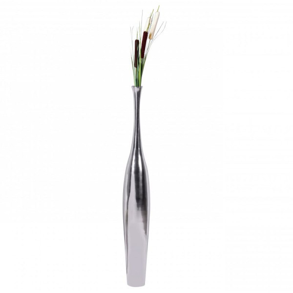 Wohnling decoratieve vaas grote FLES L aluminium modern met 1 opening in zilver, hoge aluminium bloemenvaas handgemaakt, grote decoratieve vaas voor bloemen, WL1.918
