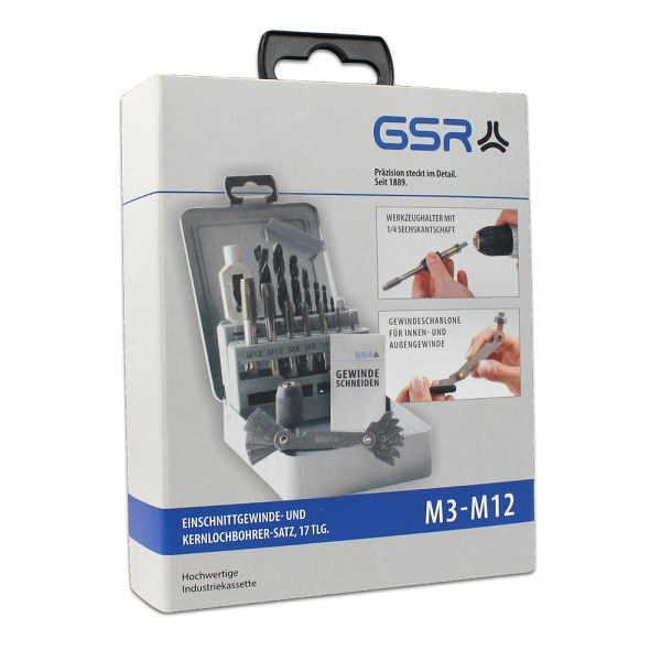GSR binnendraadassortiment 17-delig metrische enkelsnijdende tappen vorm B inclusief tapsleutel en gereedschapshouder M3-M12, 00708040