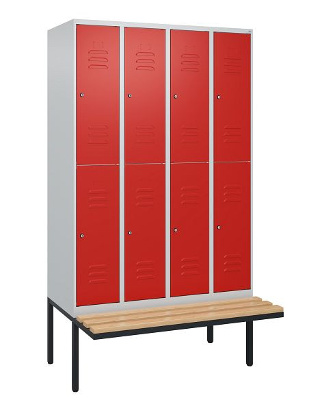 C+P dubbeldekskast Classic PLUS, 4 vakken, 2120x1200x815mm, 7035/3020, cilindersloten, beukenhouten zitlatten, zitting, 0803407-40 S10092