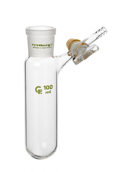 Rettberg Schlenk-buis, 15 ml, huls NS 14.5/23 met NS-afsluitkraan aan de zijkant 2,5 mm boring en olijf 8 mm, niet-gegradueerd, borosilicaatglas 3.3, 107000005