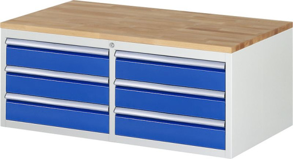 RAU ladekast serie 7000, B1145xD650xH465mm, laden: links: 3xH120mm, rechts: 3xH120mm, massief beukenhouten blad, 03-LL2.3.3AB.11