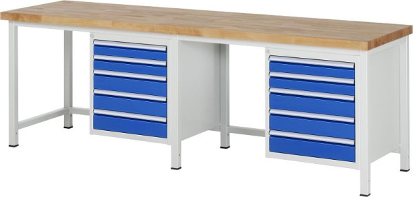 RAU werkbank serie 8000 - frameconstructie (gelast frame), 2 onderbouw containers (5x laden), 2500x840x700 mm, 03-8171A1-257B4S.11