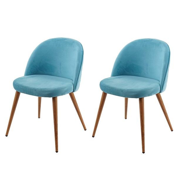 Mendler set van 2 eetkamerstoelen HWC-D53, stoel keukenstoel retro jaren 50 design, fluweel, turkoois, 63099