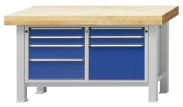 ANKE zware werkbank; 1500x800mm; Beuk massieve plaat; Links 4 laden 90, 90, 150, 210 mm; Rechts 3 laden 90, 90, 360 mm