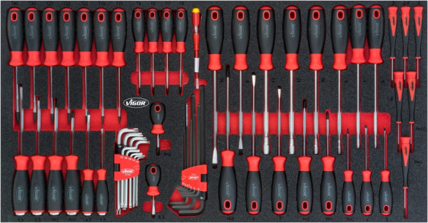 VIGOR-schroevendraaierset voor serie XL, sleufprofiel, 0,5 x 3 - 1,6 x 10, 7 - 13, PH0 - PH3, T6 - T40, aantal gereedschappen: 60, V5170