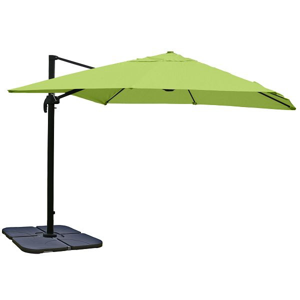 Mendler gastronomie verkeerslichtparaplu HWC-A96, parasol, 3x3m (Ø4,24m) polyester/aluminium 23kg, groen met standaard, 138980+31831