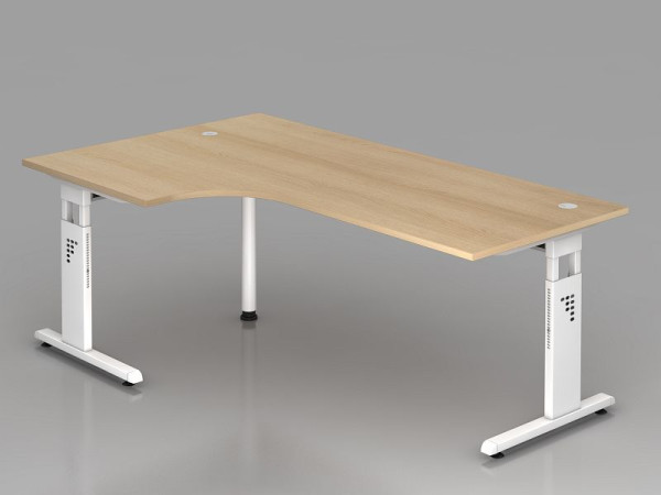 Hammerbacher hoektafel C-poot 200x120cm 90° eiken/wit, hoekvorm 90°, links of rechts te monteren, werkhoogte 65-85 cm, VOS82/E/W