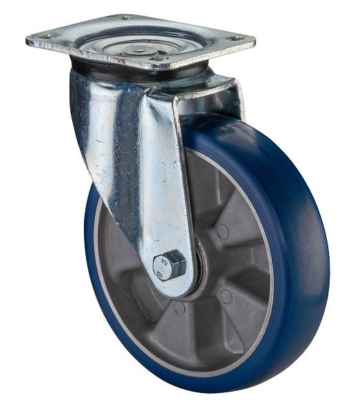 BS rollen zwaarlastwiel zwenkwiel, polyurethaan wiel 83 Shore, aluminium velg, kogellager, plaat, diameter: 200 mm, L600.B92.200
