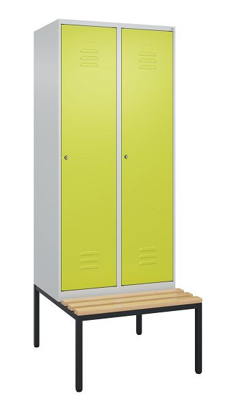 C+P luierkastje Classic PLUS met middenwand, bank, 2 vakken, 2120x800x815mm, 7035/0024, cilindersloten, beuken zitlat, 0800507-22F S10054