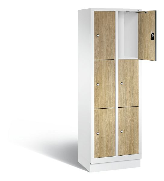 C+P lockerkast Evolo, H1800xB610xD500mm, kleur: verkeerswit / decor eiken Sereno, 48020-203 S10198
