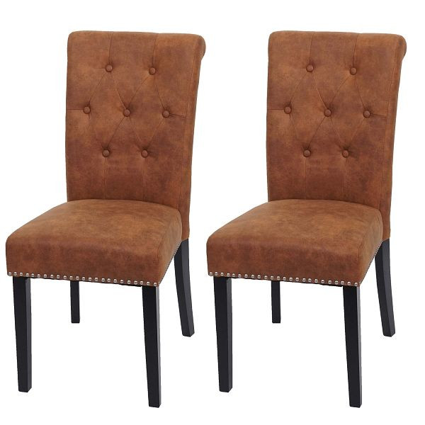Mendler Set van 2 eetkamerstoelen Chesterfield II, stoel keukenstoel, studs, imitatiesuede, donkere poten, 82881