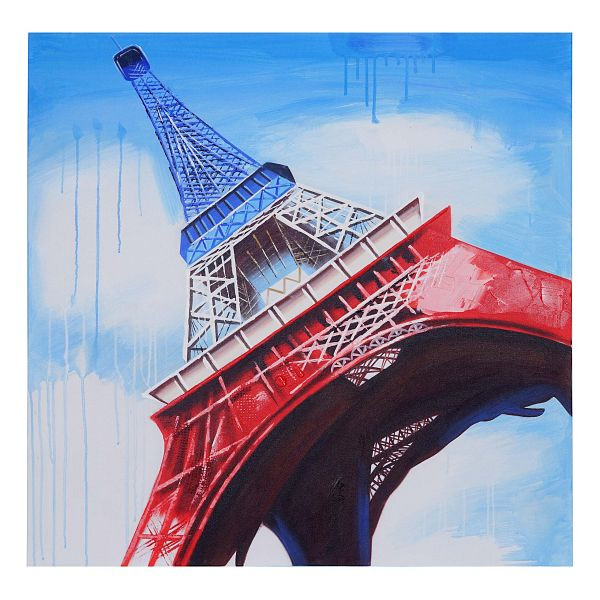 Mendler olieverfschilderij Eiffeltoren Tricolore, 100% handgeschilderde muurschildering XL, 100x100cm, 51269