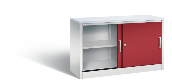 C+P dressoir met schuifdeuren Acurado, H720xB1200xD400mm, kleur: lichtgrijs/robijnrood, beugelgreep, 2 niveaus, 5723-00 S10371
