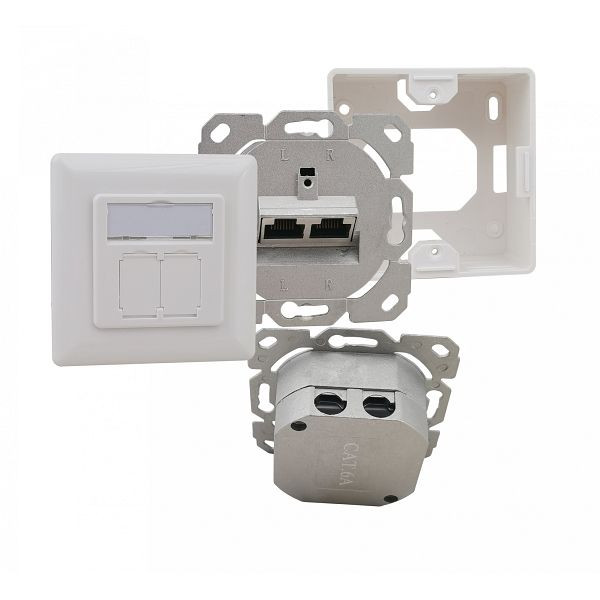 Helos aansluitdoos, Cat 6A (EIA/TIA), AP/UP, 2 poorten, verticaal, zuiver wit, 262784