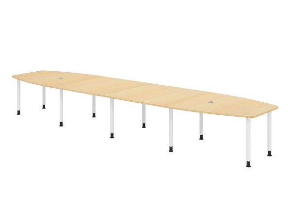 Hammerbacher vergadertafel KT52C, 520 x 130 cm, blad: esdoorn, 25 mm dik, driepotig frame wit, ronde buis 6 cm, werkhoogte 72-74 cm, VKT52C/3/W