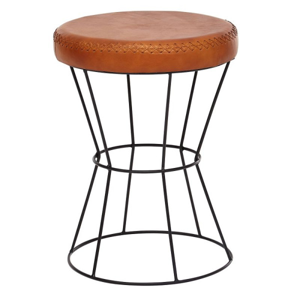Wohnlingkruk echt leer / metaal 35 x 48 x 35 cm design, rond, bruin, WL6.093