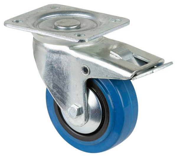 BS rollen transportrol met rem, breedte 32 mm, Ø100 mm, tot 200 kg, blauwe elastische banden, kunststof wiellichaam, rollager, LS520.B61.101