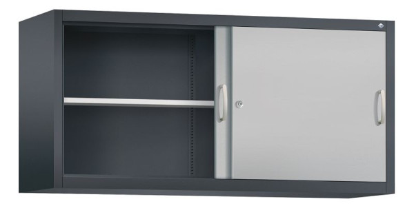 C+P bovenkast Acurado, H790xW1600xD500mm, kleur: zwart grijs/wit aluminium, beugelgreep, 2 niveaus, 2155-00 S10055