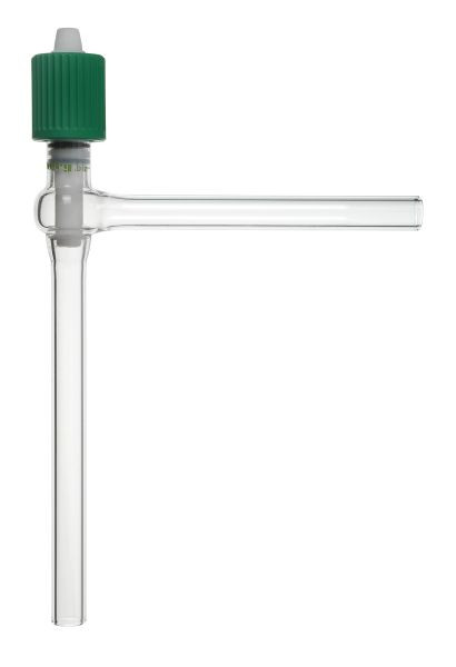 Rettberg hoogvacuüm hoekstopkraan, met fijne schroefdraad, PTFE spindel, doorlaat 0 - 8 mm, buismof buiten-Ø 11 mm, borosilicaatglas 3.3, 107000107