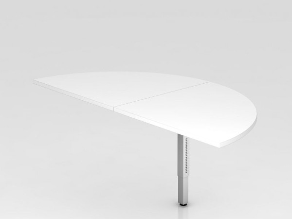 Hammerbacher aanschuiftafel 2x kwartcirkel/onderstel vierkant wit/zilver, halve cirkel voor bevestiging aan een bureau, VRA160/W/S