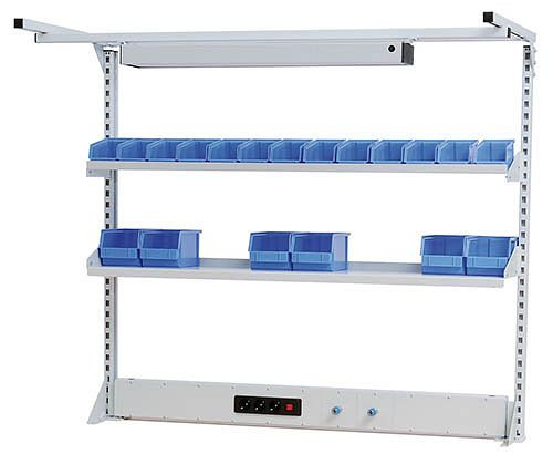 Bedrunka + Hirth meerwandige opbouw werklijn met bovenframe, 1x energiekanaal, 2x legplank, afmetingen in mm (BxDxH): 1500 x 750 x 1250, 03.9001523WL