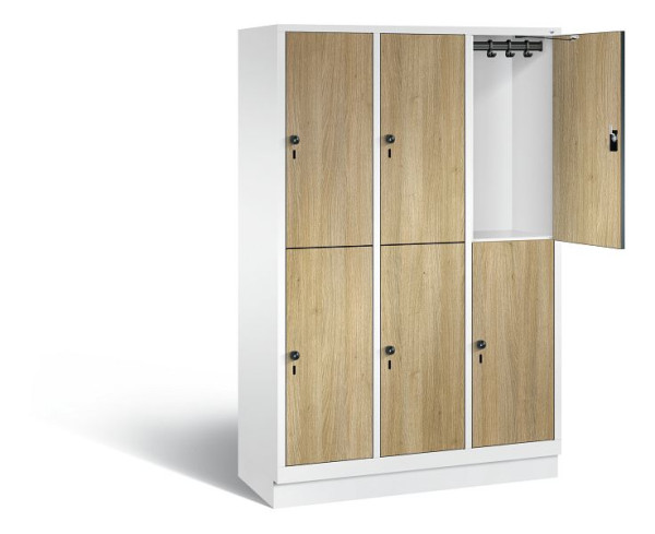 C+P locker 2-laags Evolo, H1800xB1200xD500mm, kleur: verkeerswit / decor eiken Sereno, 48320-32 S10454