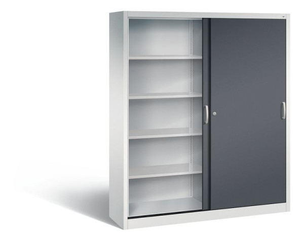 C+P schuifdeurkast Acurado, H1950xB1600xD400mm, kleur: lichtgrijs/zwartgrijs, beugelgreep, 5 niveaus, 2140-00 S10126
