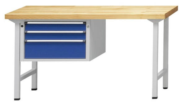 ANKE combinatie werkbank; 1500x700 mm; RAL 7035/5010; Linker onderkast 660x615x420 mm, 3 laden 90, 90, 180 mm