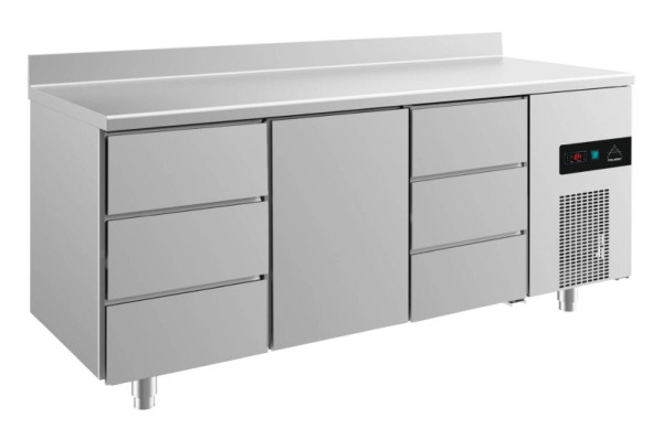 A&S Polarny koeltafel -2 tot +8°C met 1x middendeur en 2x drie laden, 1865 x 700 x 850 mm, met opstand, KT3DTDA