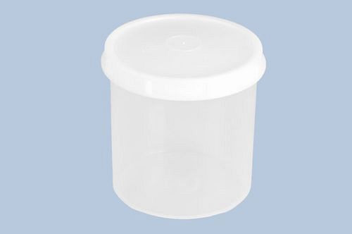 DENIOS schroefpot 1000 ml, van PP, rond, transparant, met deksel, geschikt voor levensmiddelen, VE 12 stuks, 308399