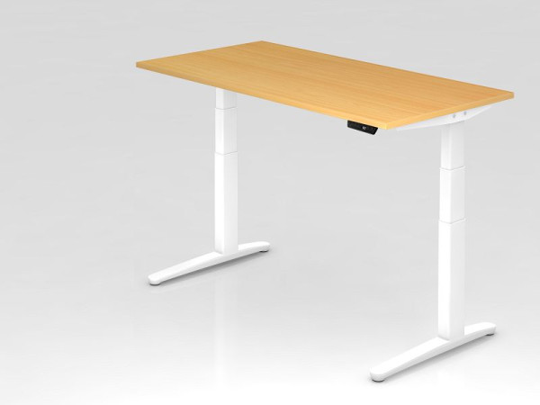 Hammerbacher elektrisch zit-sta bureau 160x80cm beuken/wit, rechthoekige vorm, VXBHM16/6/WW