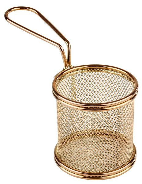 APS serveerfrituurmand, Ø 8 cm, hoogte: 7,5 cm, handvat 9,5 cm, roestvrij staal, goudlook, -SNACKHOLDER-, 40602