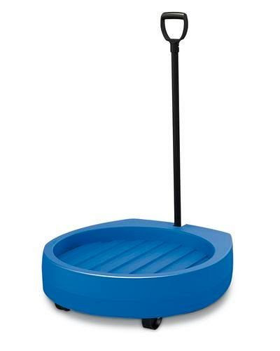 DENIOS trommelwals Poly200 D van polyethyleen (PE), 2 bokwielen, 2 zwenkwielen, blauw, met dissel, 181-867