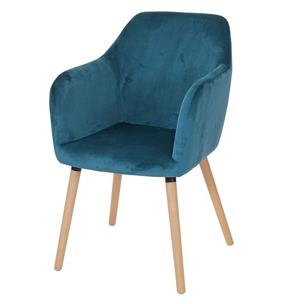 Mendler eetkamerstoel Malmö T381, stoel keukenstoel, retro jaren 50 design, fluweel, petrol, lichte poten, 61200