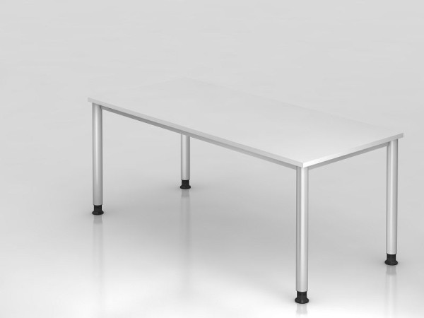 Hammerbacher bureau 4 voet rond 180x80cm wit/zilver, rechthoekige vorm, VHS19/W/S