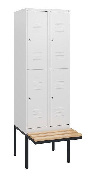 C+P dubbeldekskast Classic PLUS, 2 vakken, 1950x600x815mm, 9016/9016, cilindersloten, beukenhouten zitlatten, zitting, 0803405-20 S10044
