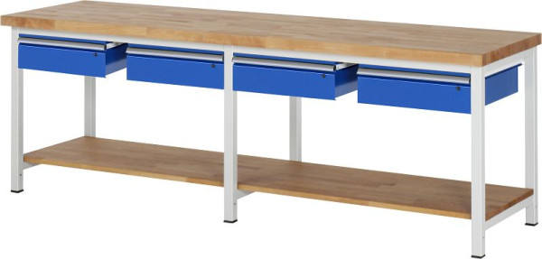 RAU werkbank in hoogte verstelbaar 8002A7, B2500xD700xH840-1040mm, 4x lade gedeeltelijk uittrekbaar, 03-8002A7-257B4H.11