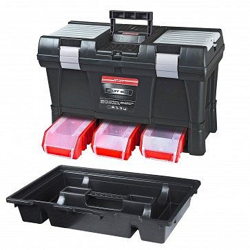 ADB gereedschapskoffer Stuff Module System Basic Alu, kofferafmetingen BxDxH: 525x256x325 mm, kleur stapelbakken: rood, kleur gereedschapskoffer: zwart, 15517