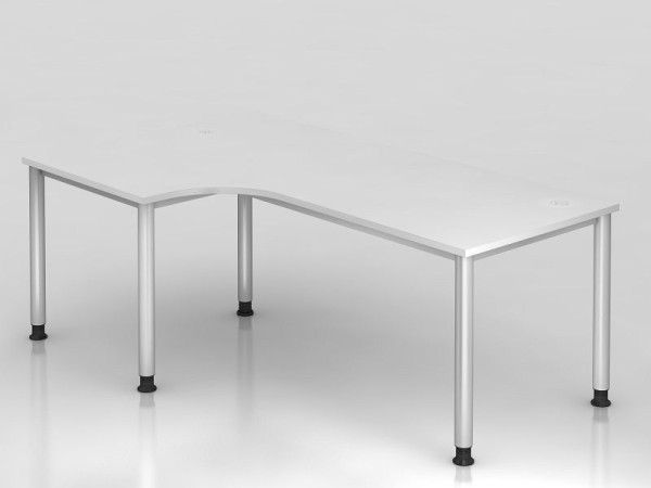 Hammerbacher hoektafel 4 voet rond 200x120cm 90° wit/zilver, hoekvorm 90°, links of rechts te monteren, VHS82/W/S