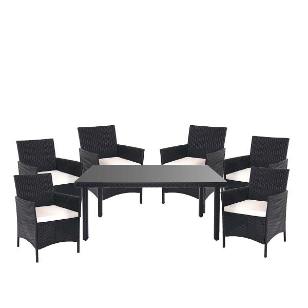 Mendler Halden poly rotan set, tuinmeubelen, balkonset, zitset, antraciet, creme kussens, 52354+3x52031
