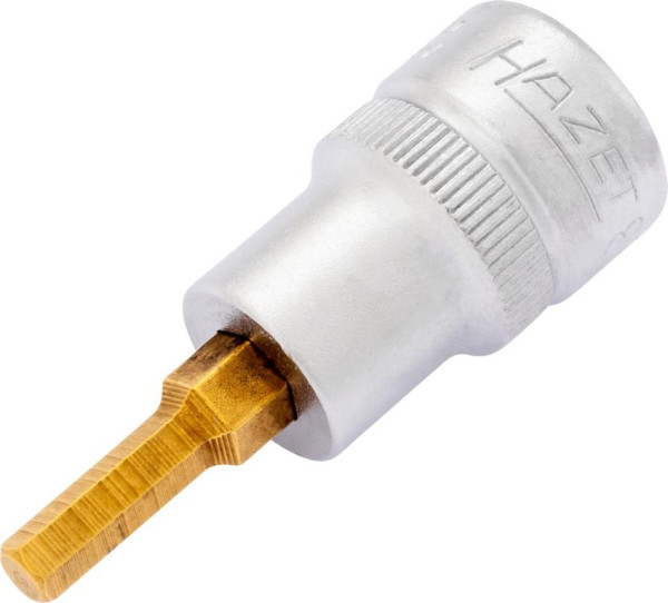 Hazet schroevendraaierdop, hol vierkant 10 mm, binnenzeskant profiel, 4 mm, extra kort met karteling, 8801K-4
